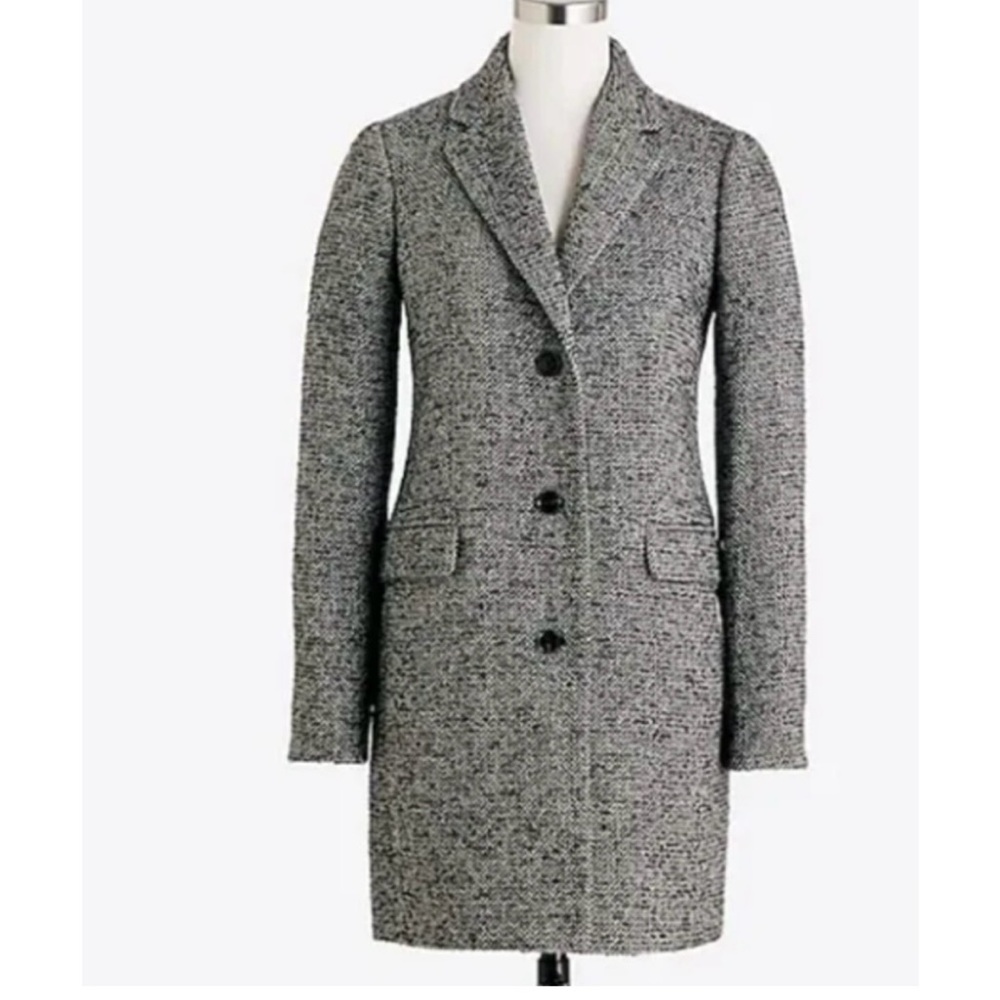 J. Crew Factory Black and White Wool Tweed Topcoat (Size 6)